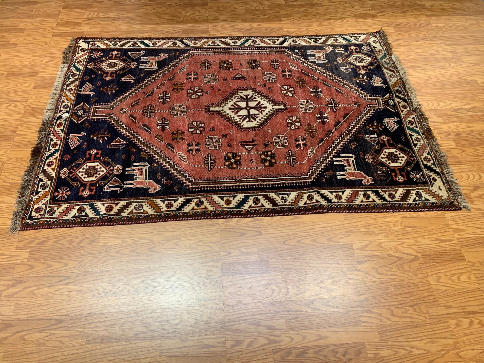 5 x 8.5 Vintage Tribal Rust Rose 100% Wool Hand Made Rug Vegetable Dye