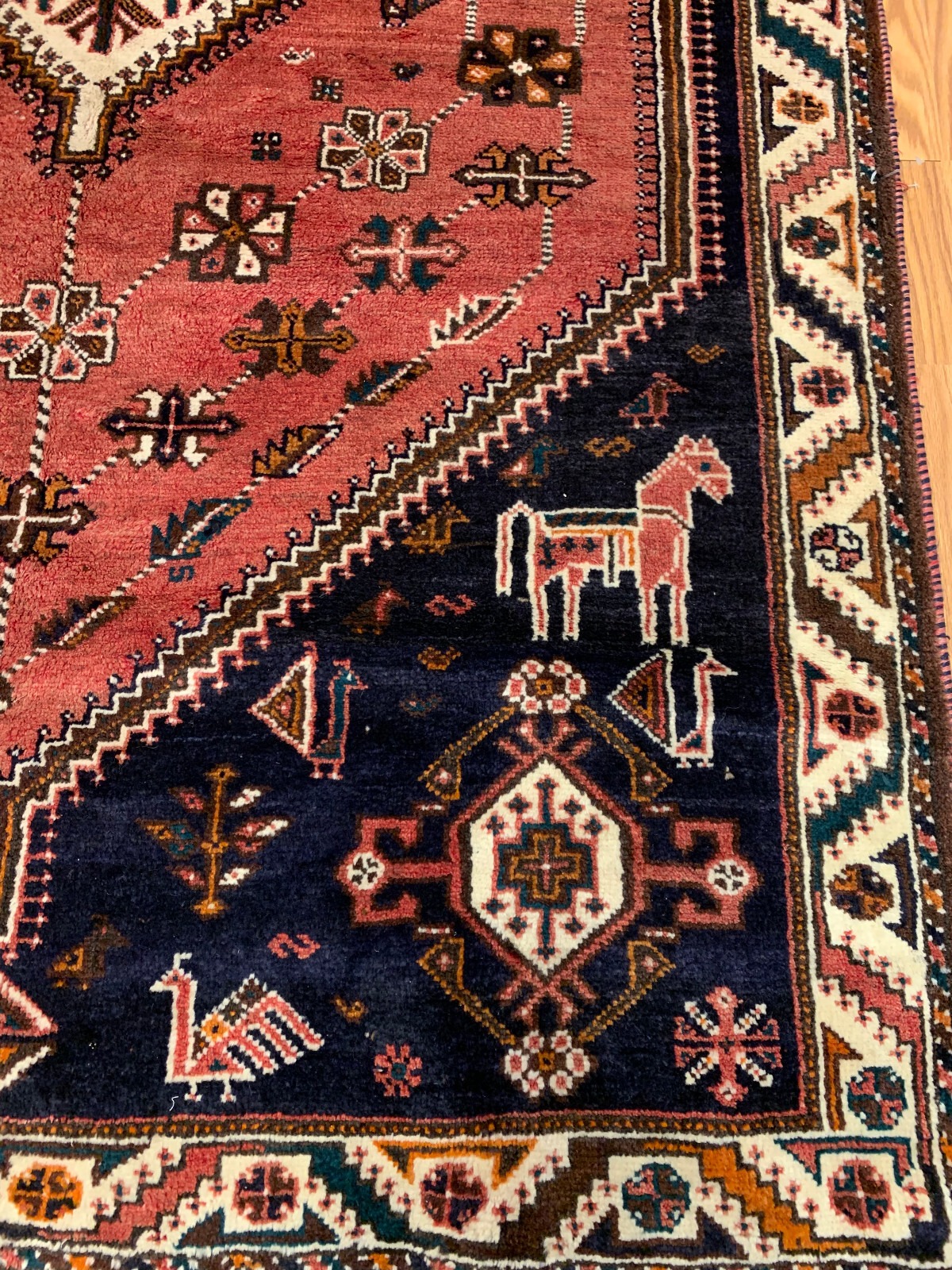 5 x 8.5 Vintage Tribal Rust Rose 100% Wool Hand Made Rug Vegetable Dye