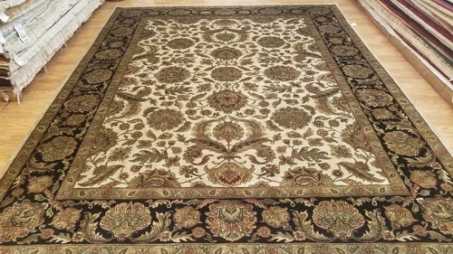 9 x 12 Ivory Black Indo Agra All-Over Wool Hand-Knotted Oriental Rug