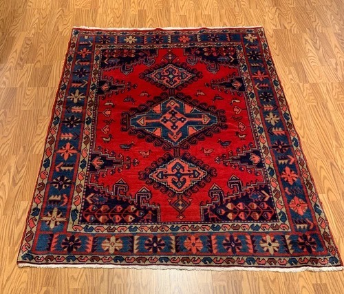 5.3x 6.10 ft Vintage Tribal Geometric Navy 100% Wool Vegetable Dye Rug