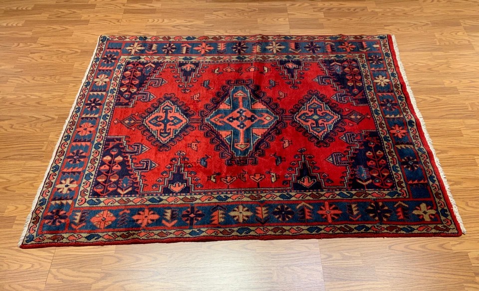 5.3x 6.10 ft Vintage Tribal Geometric Navy 100% Wool Vegetable Dye Rug