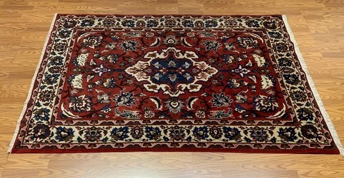 5.1 x 7.2 ft Vintage Tribal Geometric Navy 100% Wool Vegetable Dye Rug