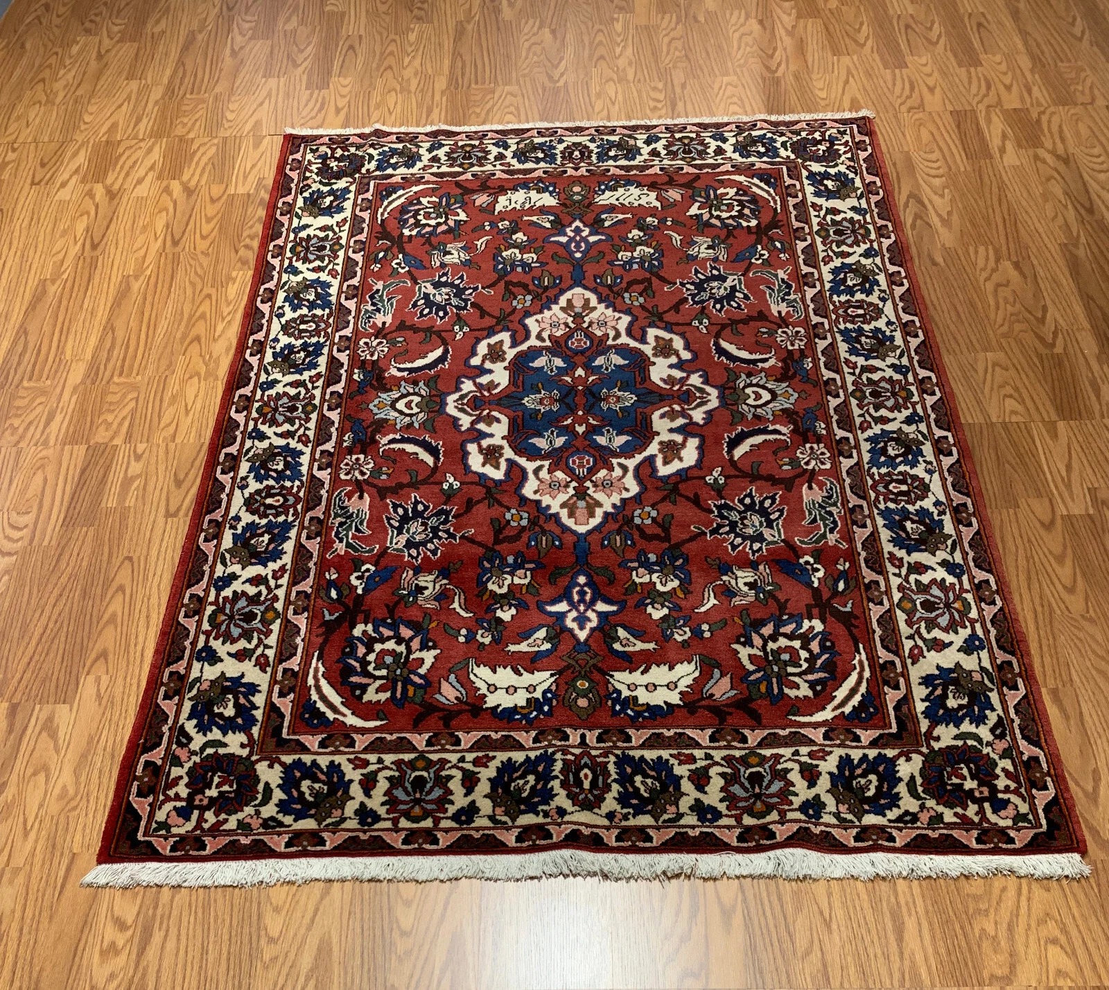 5.1 x 7.2 ft Vintage Tribal Geometric Navy 100% Wool Vegetable Dye Rug