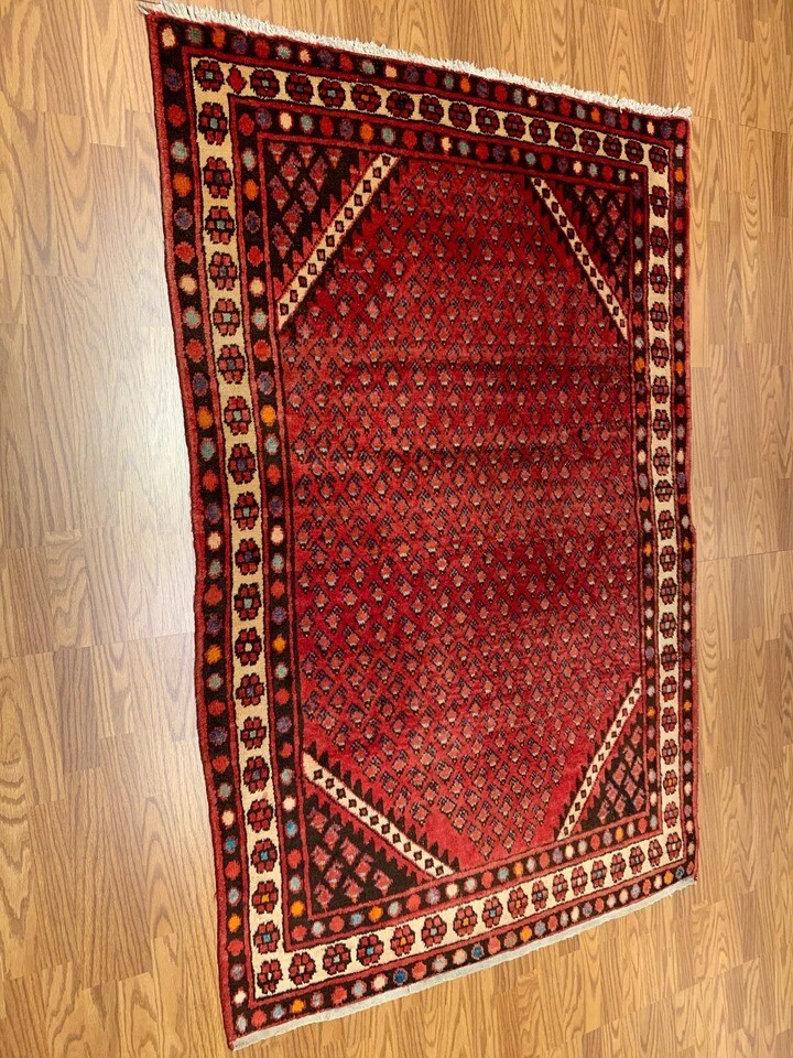 4.6 X 6.11 Vintage Tribal Red Hand Knotted 100% Wool Vegetable Dye Rug