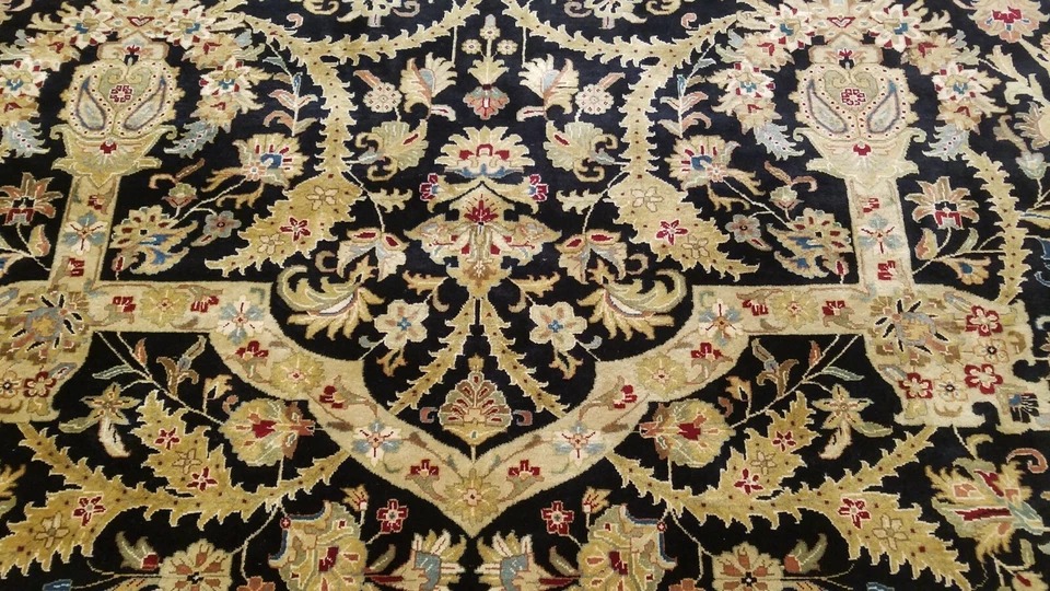 9 x 12 Black Very High Quality Indo Wool Hand-Knotted Oriental Rug