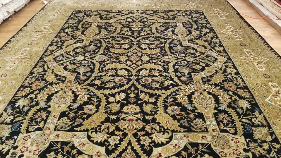 9 x 12 Black Very High Quality Indo Wool Hand-Knotted Oriental Rug