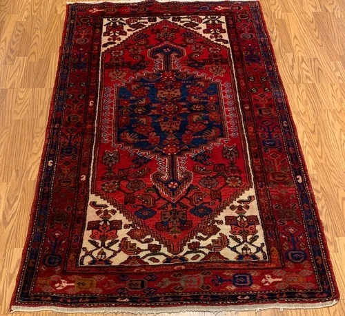 4.4 x 6.8 Vintage Tribal Red 100% Wool Hand Made Rug Vegetable Dye