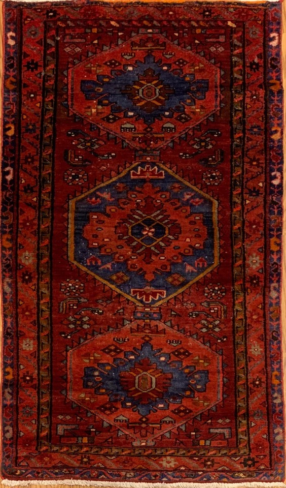3.2 x 6.5 Vintage Tribal Rust 100% Wool Vegetable Dye Rug