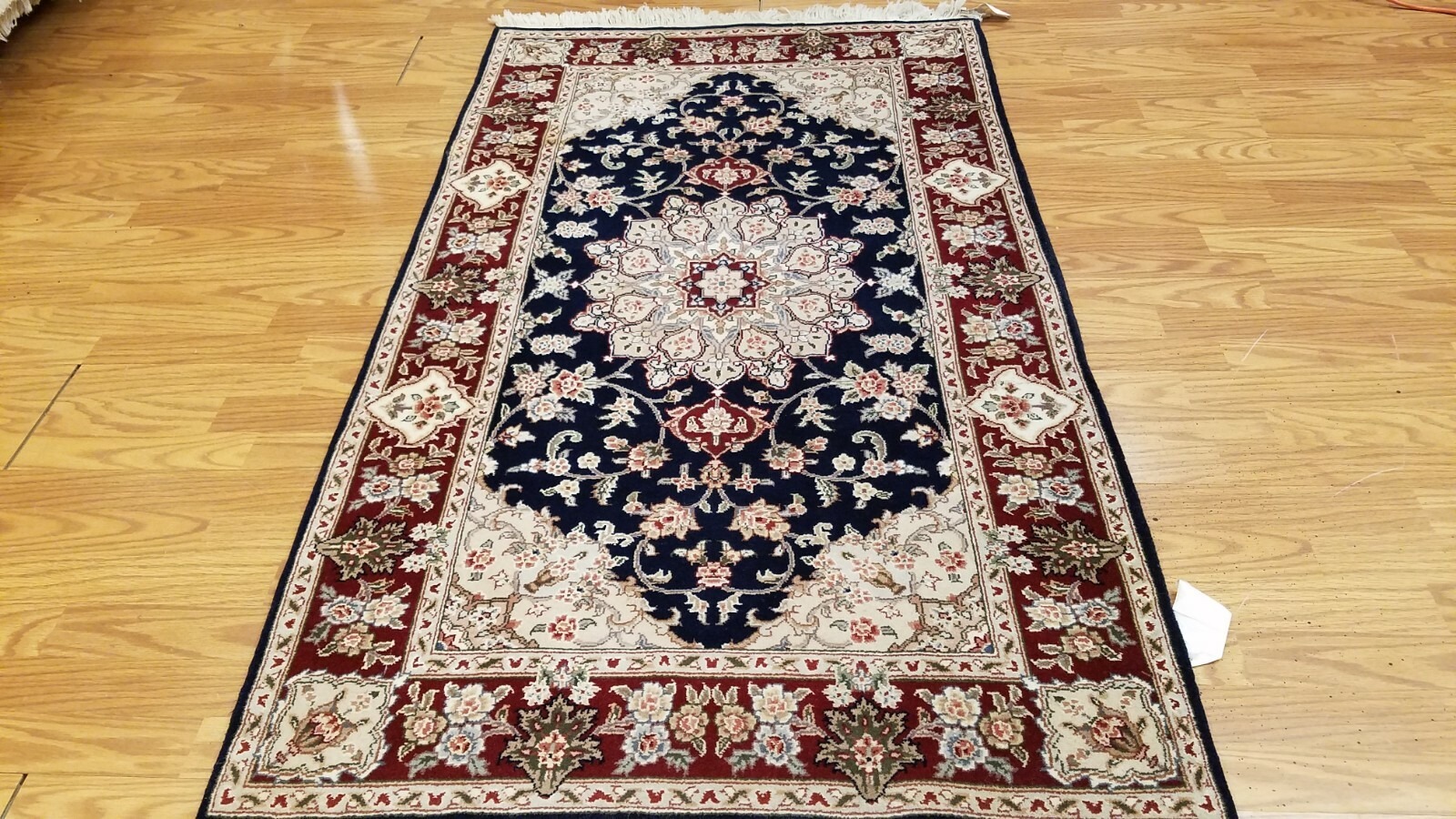 3 x 5 Navy & Burgundy Wool & Silk Hand Knotted Area rug