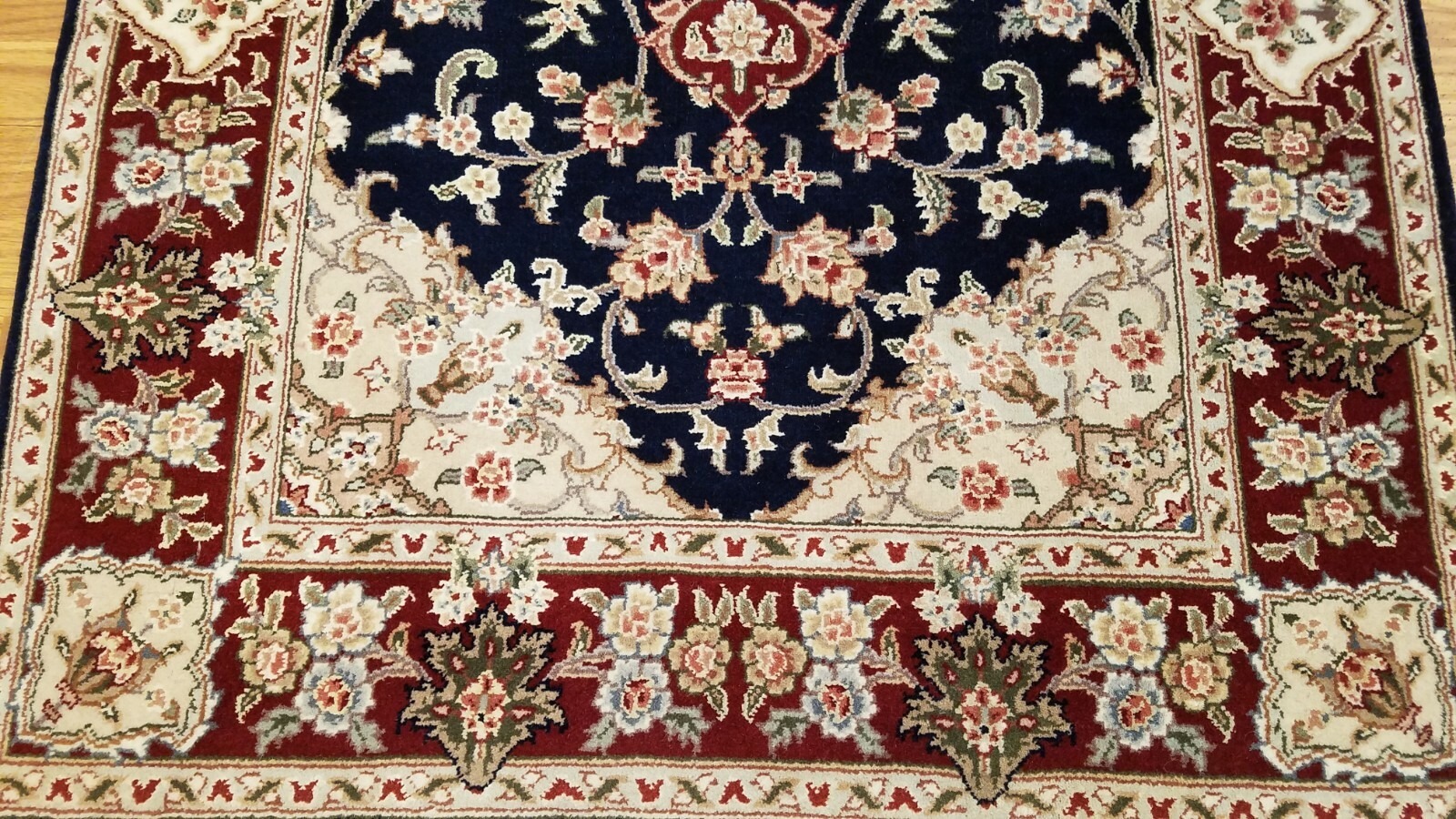 3 x 5 Navy & Burgundy Wool & Silk Hand Knotted Area rug