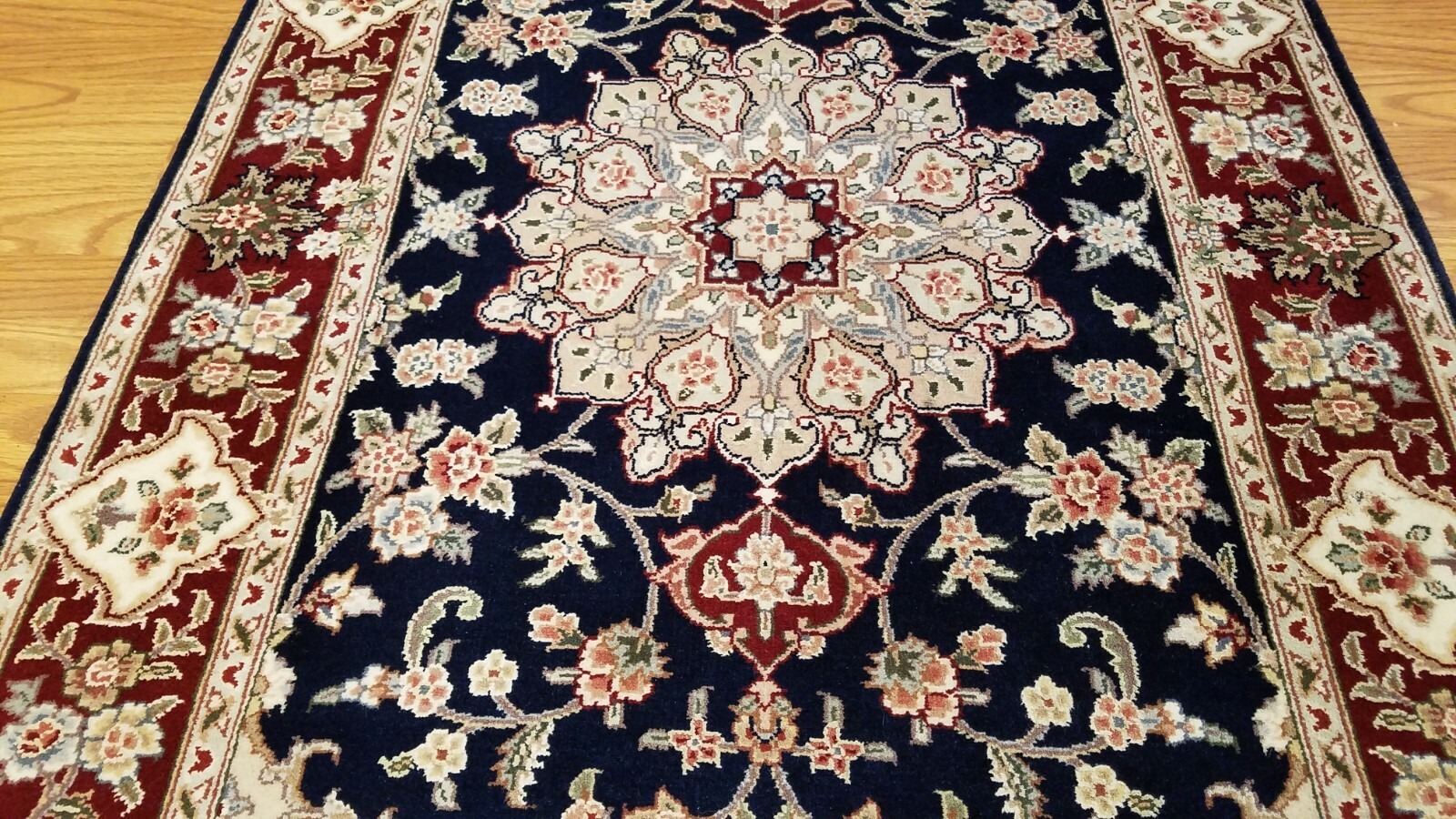 3 x 5 Navy & Burgundy Wool & Silk Hand Knotted Area rug