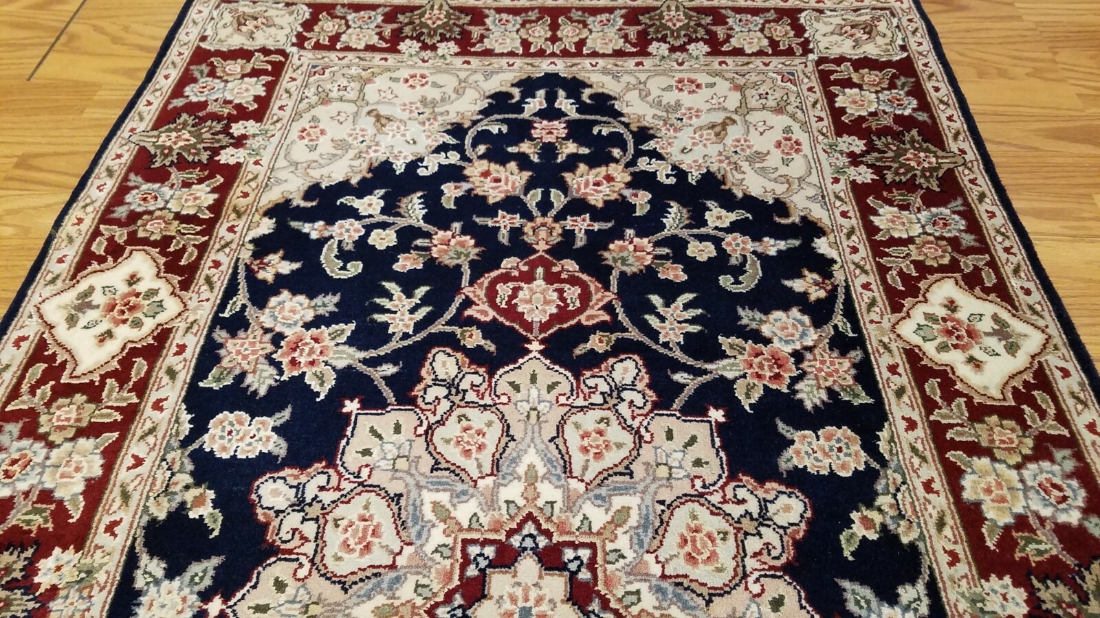 3 x 5 Navy & Burgundy Wool & Silk Hand Knotted Area rug