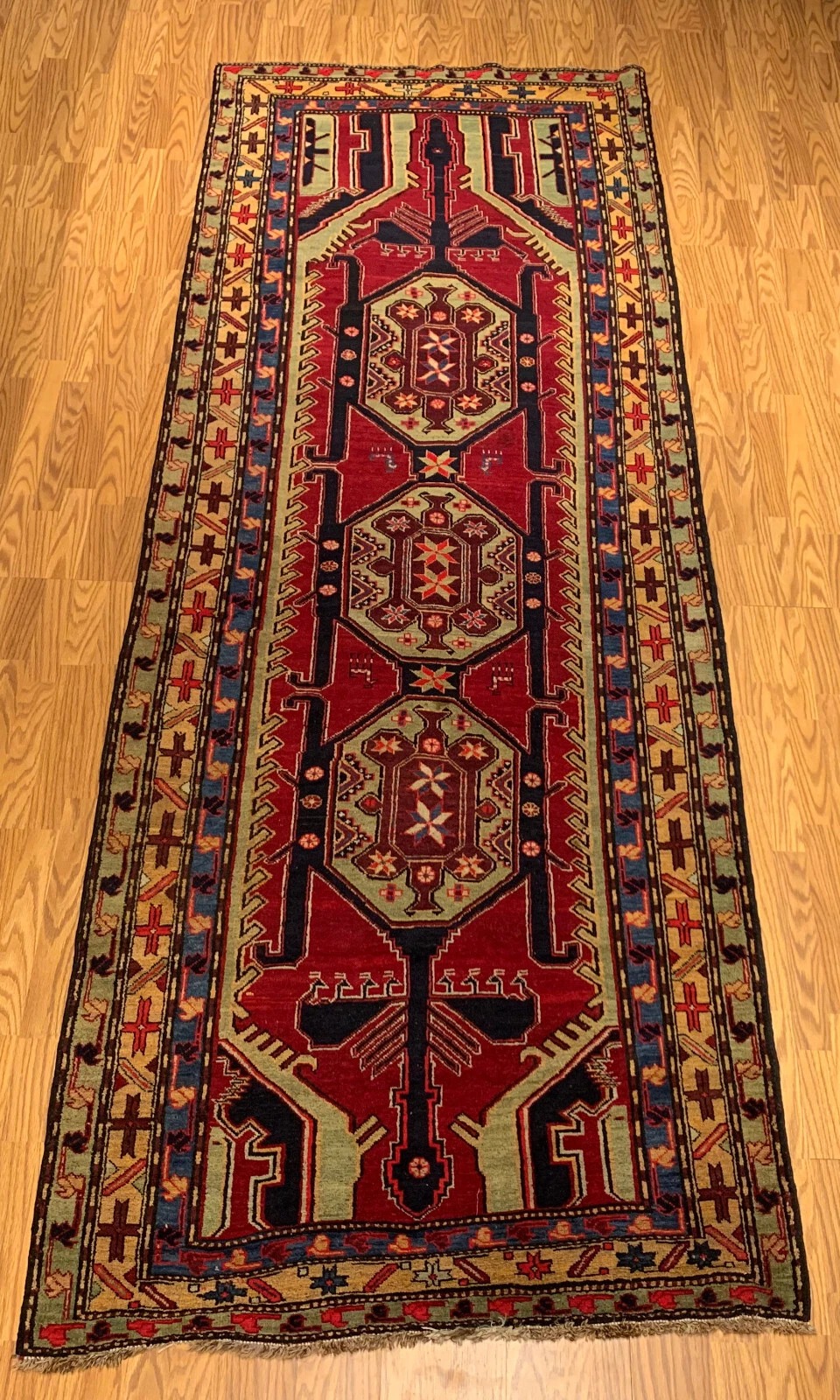 4.3 x 11.6 Vintage Hand Knotted 100% Wool Vegetable Dye Area Rug