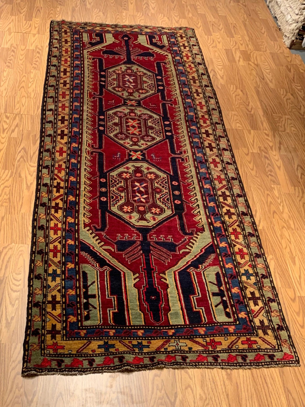 4.3 x 11.6 Vintage Hand Knotted 100% Wool Vegetable Dye Area Rug