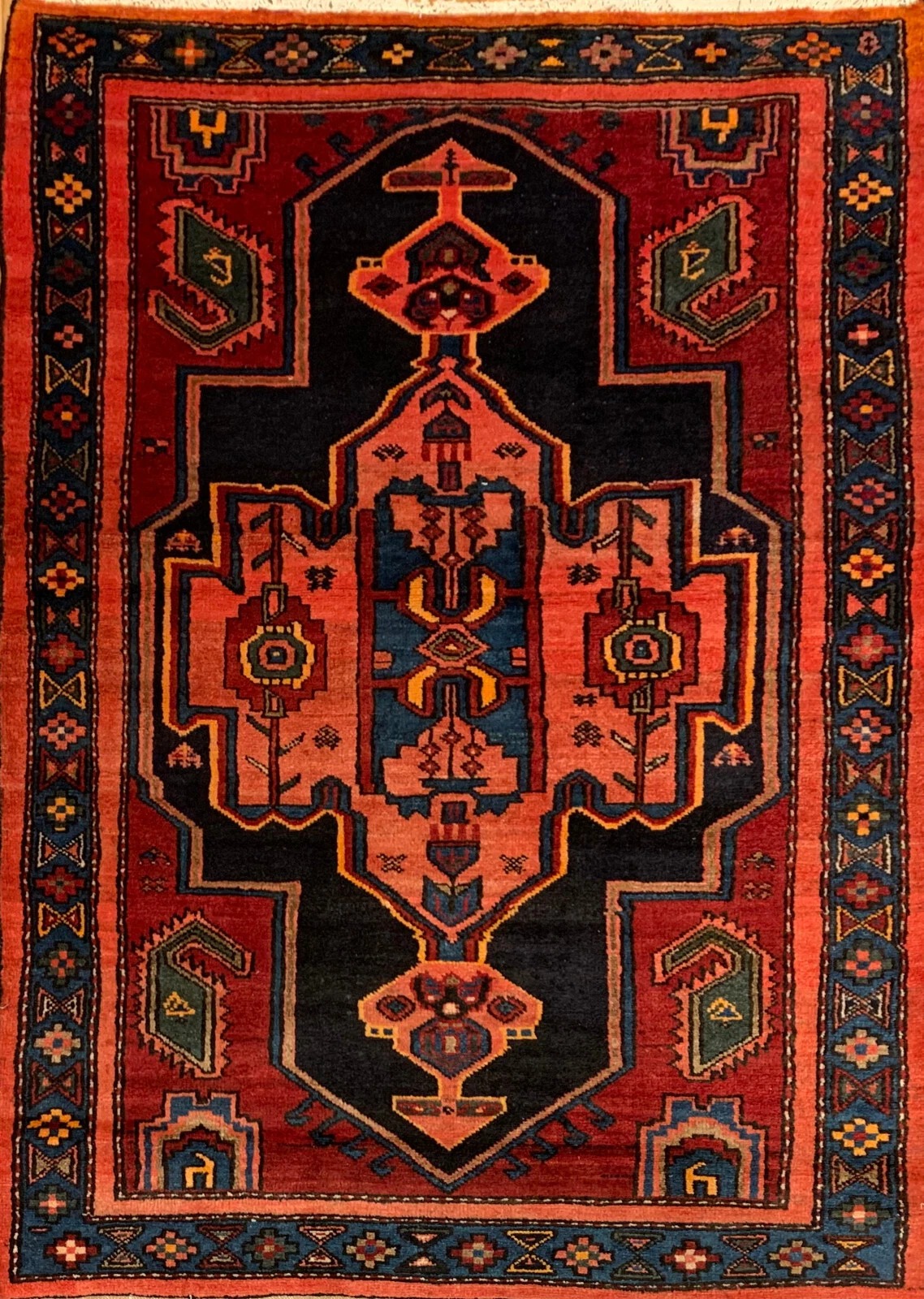 3.5 x 6.8 Vintage Tribal Rust 100% Wool Vegetable Dye Rug