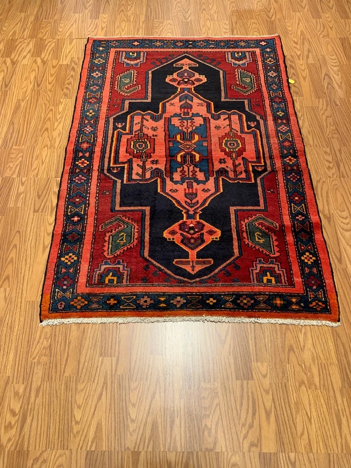 3.5 x 6.8 Vintage Tribal Rust 100% Wool Vegetable Dye Rug