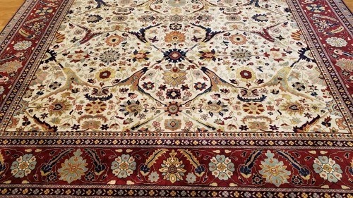 8 x 10 Fine Quality Vegetable Dye Ivory Brick Indo Sarouk Hand Knotted Wool Rug