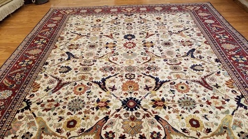 8 x 10 Fine Quality Vegetable Dye Ivory Brick Indo Sarouk Hand Knotted Wool Rug
