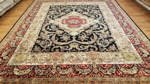 8 x 10 Fine Quality Vegetable Dye Black & Red Hand Knotted Wool Rug 501669 Montaage Inc.