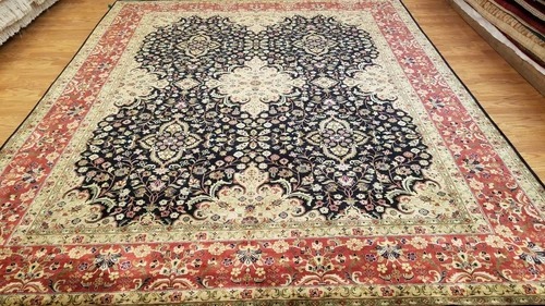 8 x 10 Fine Quality Vegetable Dye Black & Rose Hand Knotted Wool Rug
