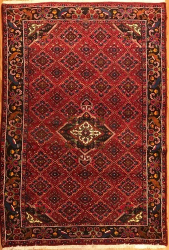 4.3 x 7 Vintage Tribal Floral Red 100% Wool Vegetable Dye