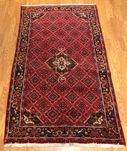 4.3 x 7 Vintage Tribal Floral Red 100% Wool Vegetable Dye