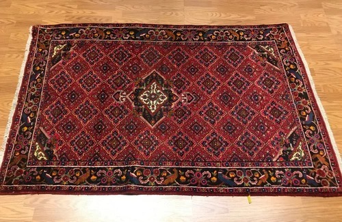 4.3 x 7 Vintage Tribal Floral Red 100% Wool Vegetable Dye