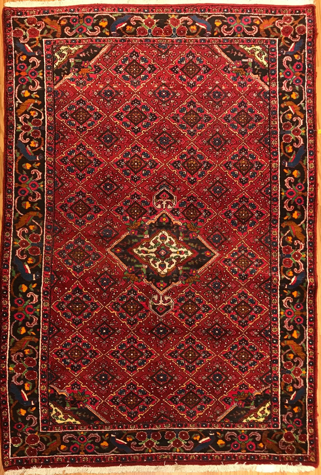 4.3 x 7 Vintage Tribal Floral Red 100% Wool Vegetable Dye