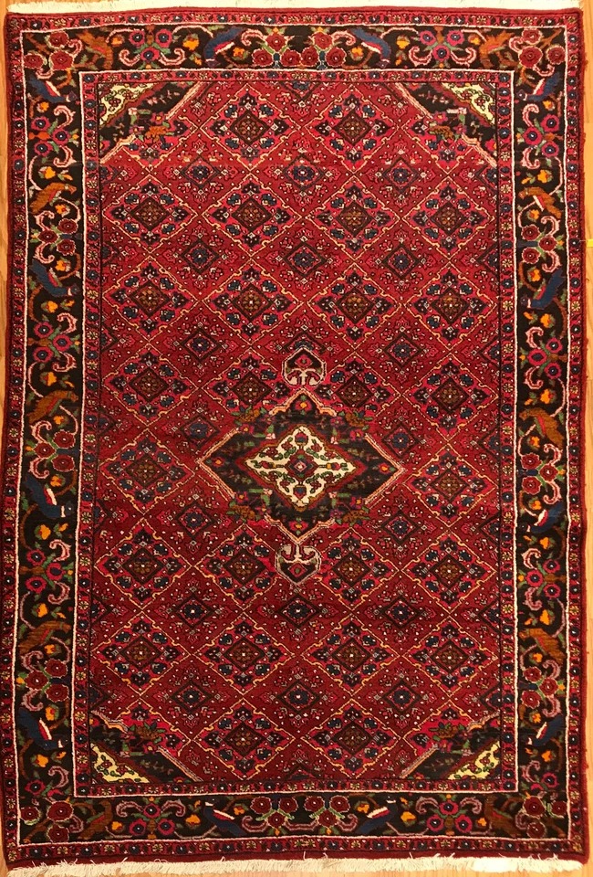 4.3 x 7 Vintage Tribal Floral Red 100% Wool Vegetable Dye