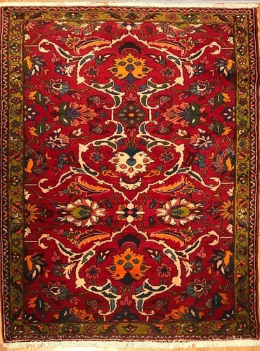 4.7 x 7.1 Vintage Tribal Floral Red 100% Wool Vegetable Dye