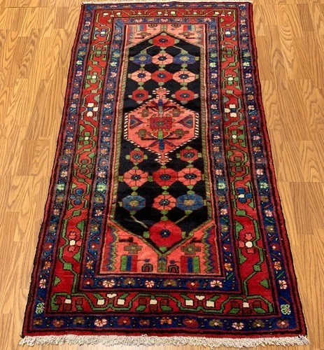 3.6x 6.4 Vintage Tribal Geometric Navy 100% Wool Rug Vegetable Dye Rug