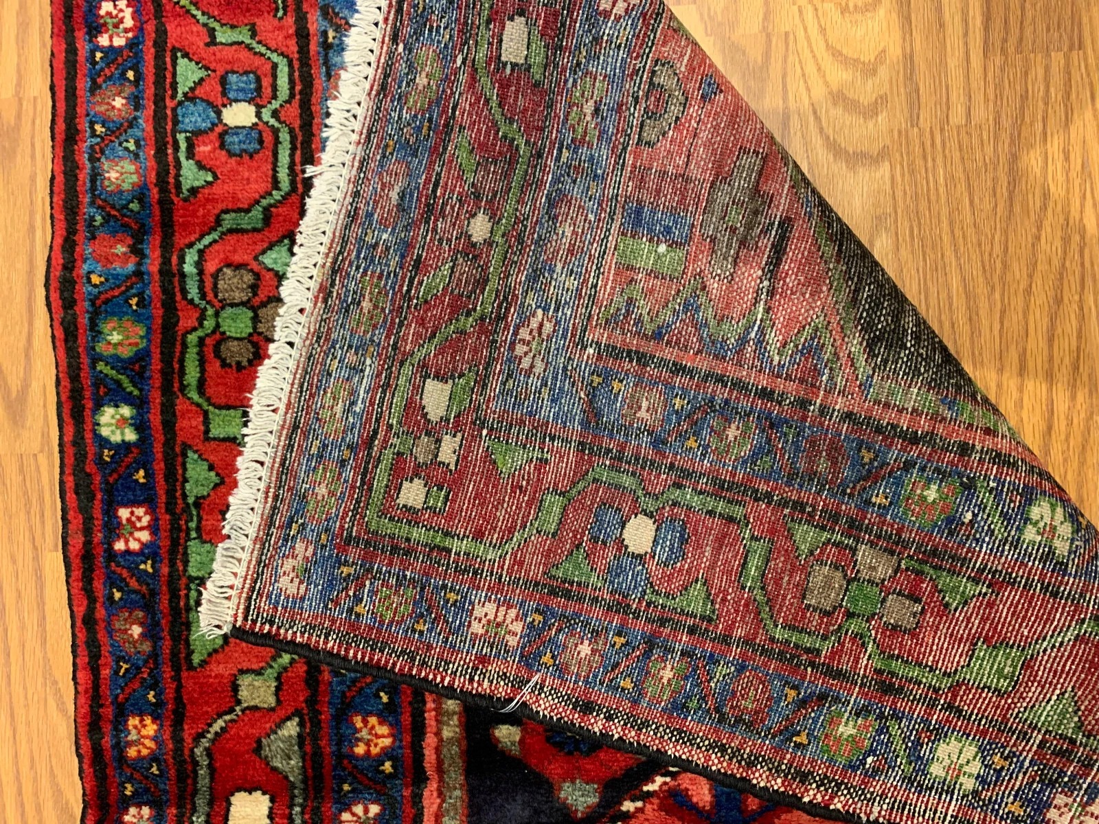 3.6x 6.4 Vintage Tribal Geometric Navy 100% Wool Rug Vegetable Dye Rug