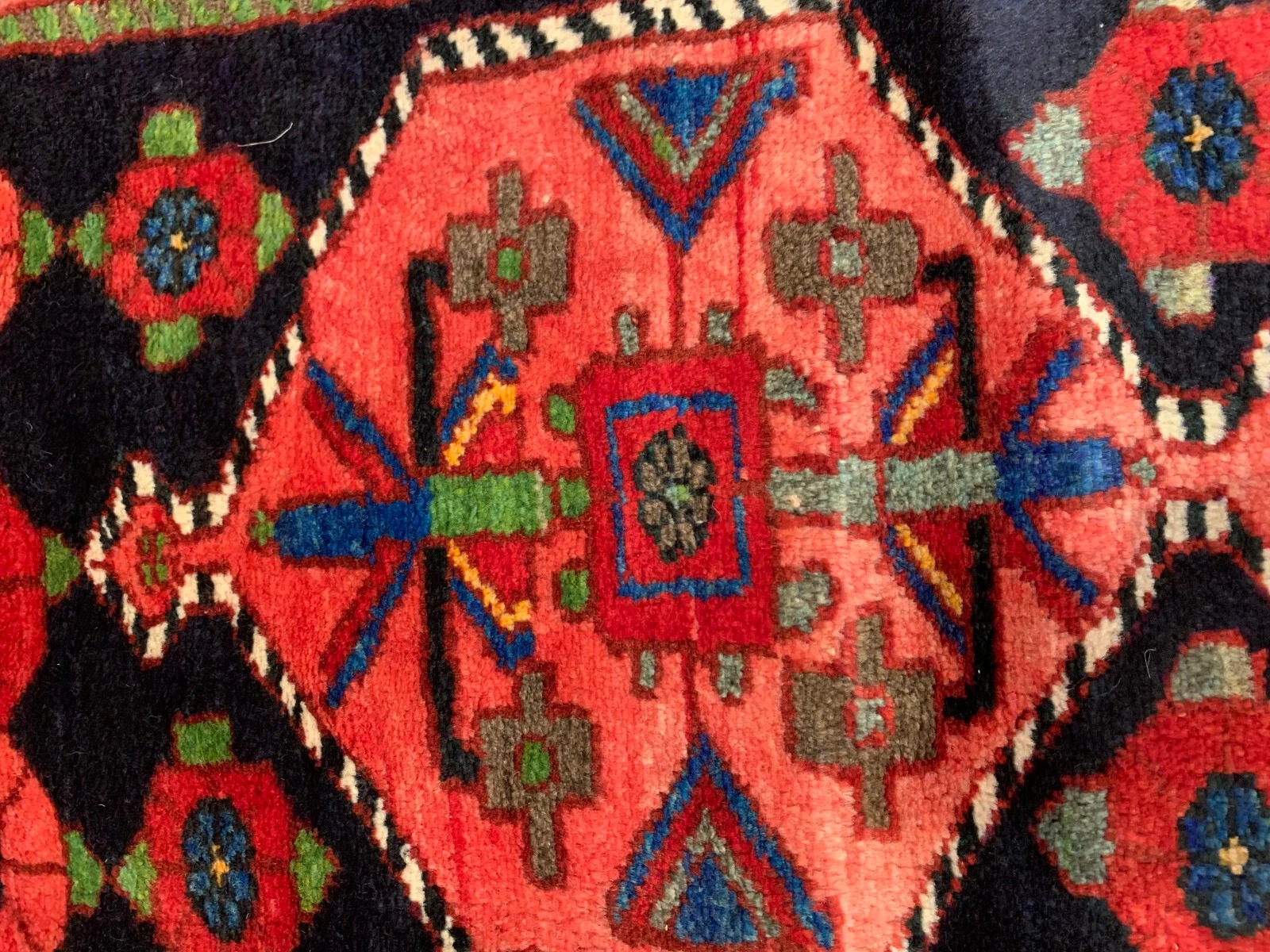 3.6x 6.4 Vintage Tribal Geometric Navy 100% Wool Rug Vegetable Dye Rug