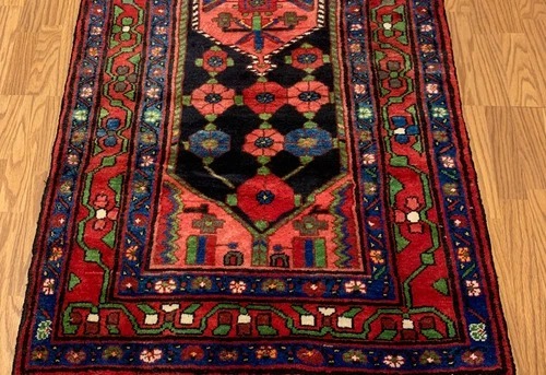 3.6x 6.4 Vintage Tribal Geometric Navy 100% Wool Rug Vegetable Dye Rug