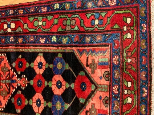 3.6x 6.4 Vintage Tribal Geometric Navy 100% Wool Rug Vegetable Dye Rug