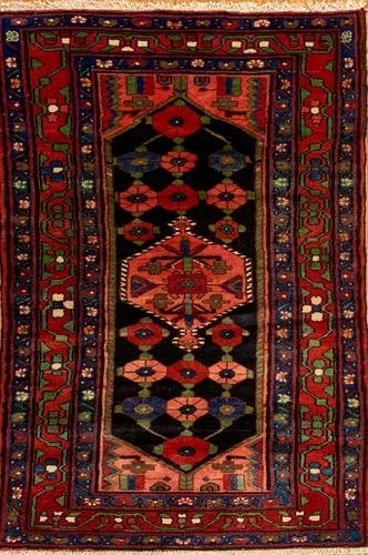 3.6x 6.4 Vintage Tribal Geometric Navy 100% Wool Rug Vegetable Dye Rug