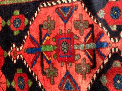 3.6x 6.4 Vintage Tribal Geometric Navy 100% Wool Rug Vegetable Dye Rug