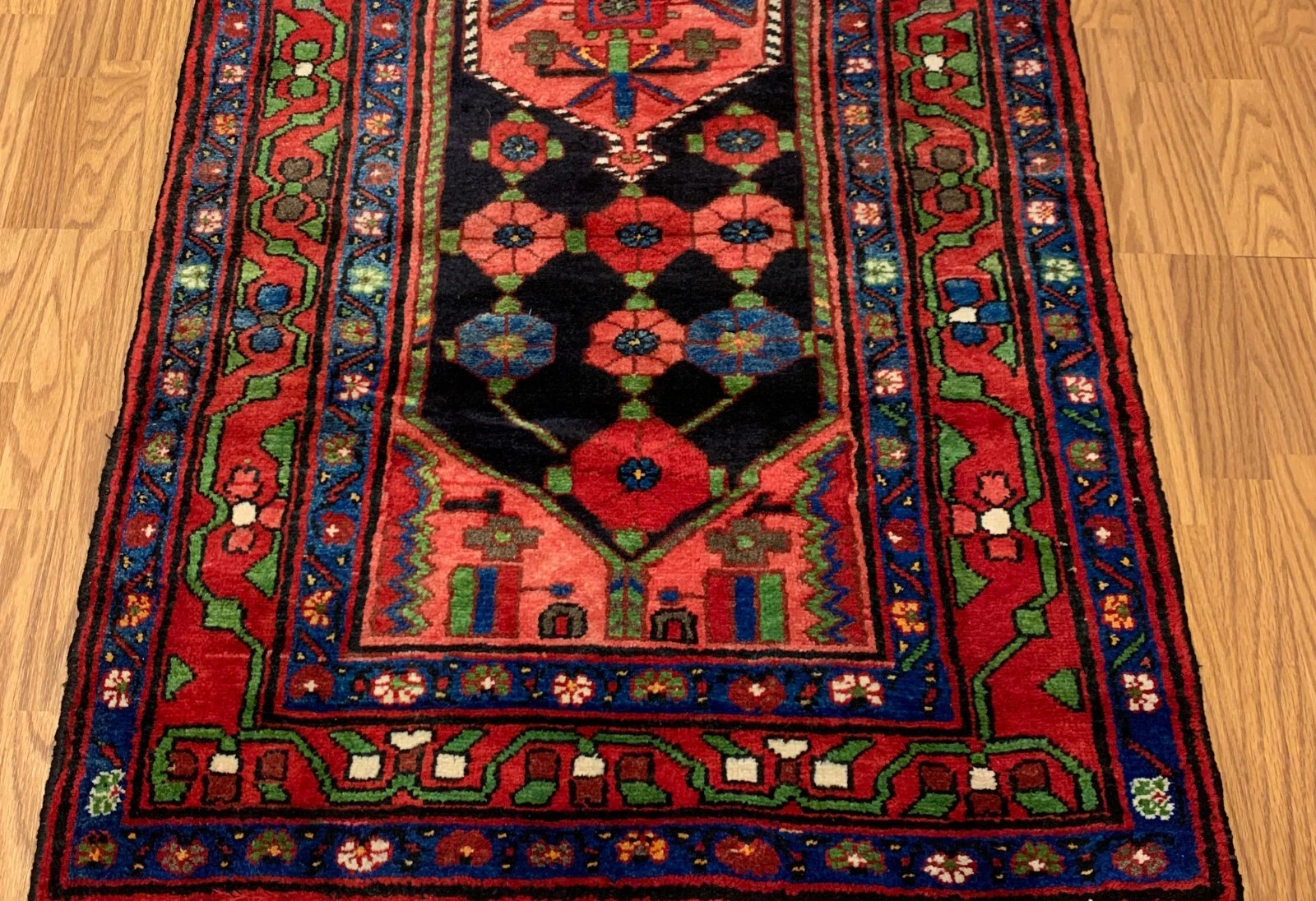 3.6x 6.4 Vintage Tribal Geometric Navy 100% Wool Rug Vegetable Dye Rug