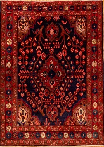 4.2x 6.4 Vintage Tribal Geometric  Navy 100% Wool Rug Vegetable Dye Rug 413186-1 Montaage Inc.
