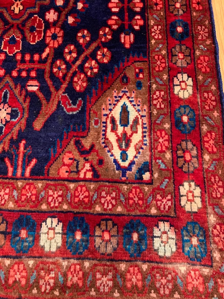 4.2x 6.4 Vintage Tribal Geometric Navy 100% Wool Rug Vegetable Dye Rug