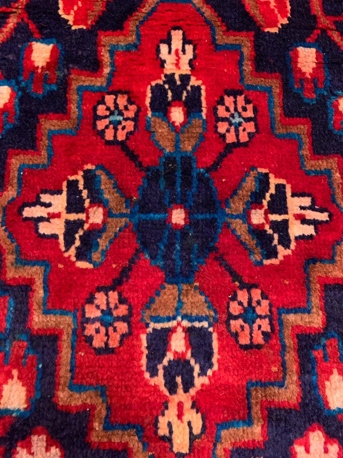 4.2x 6.4 Vintage Tribal Geometric Navy 100% Wool Rug Vegetable Dye Rug