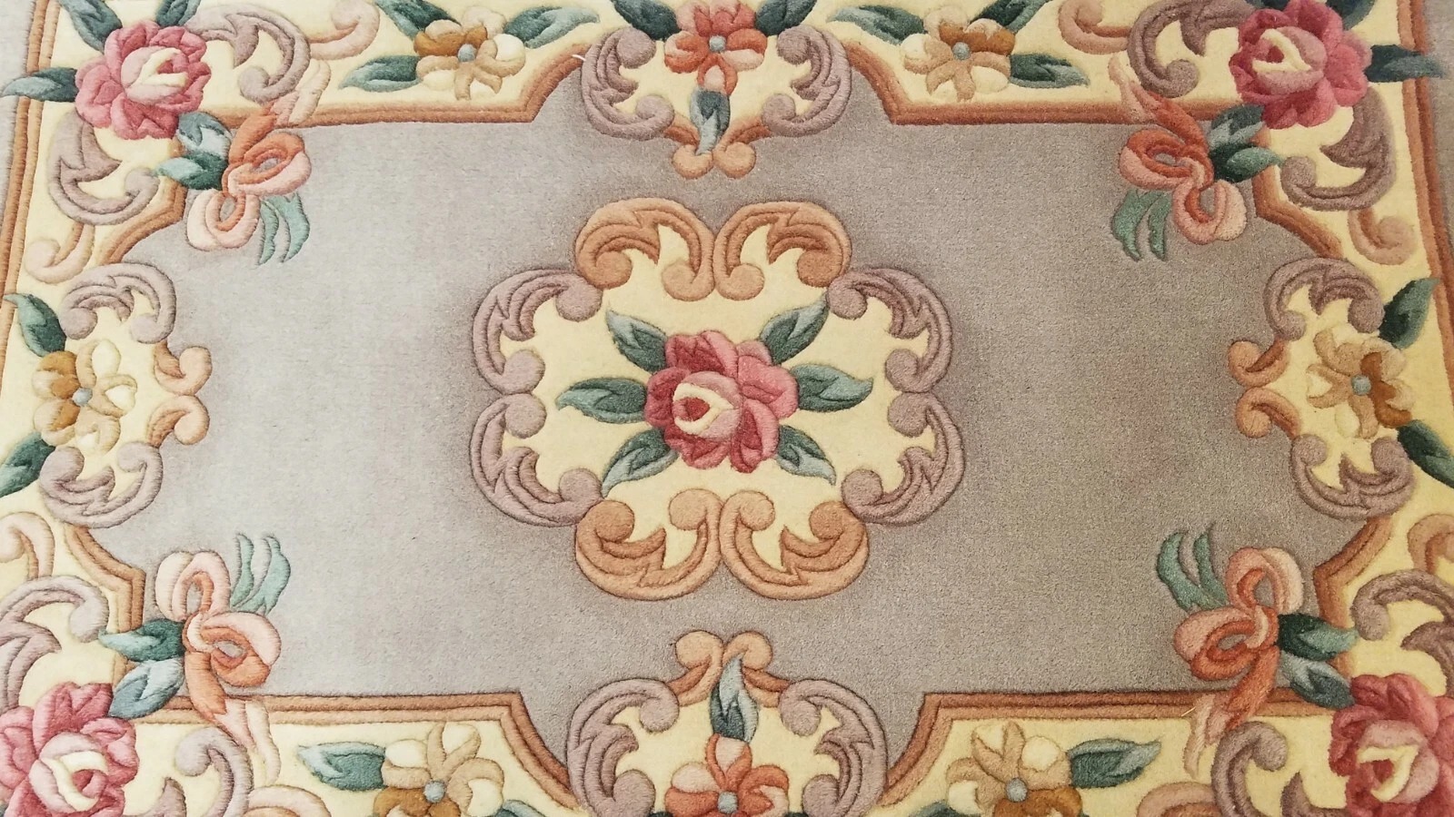 2 x 3 Taupe Hand Woven French Aubusson 90L Wool EB234992186305 Montaage