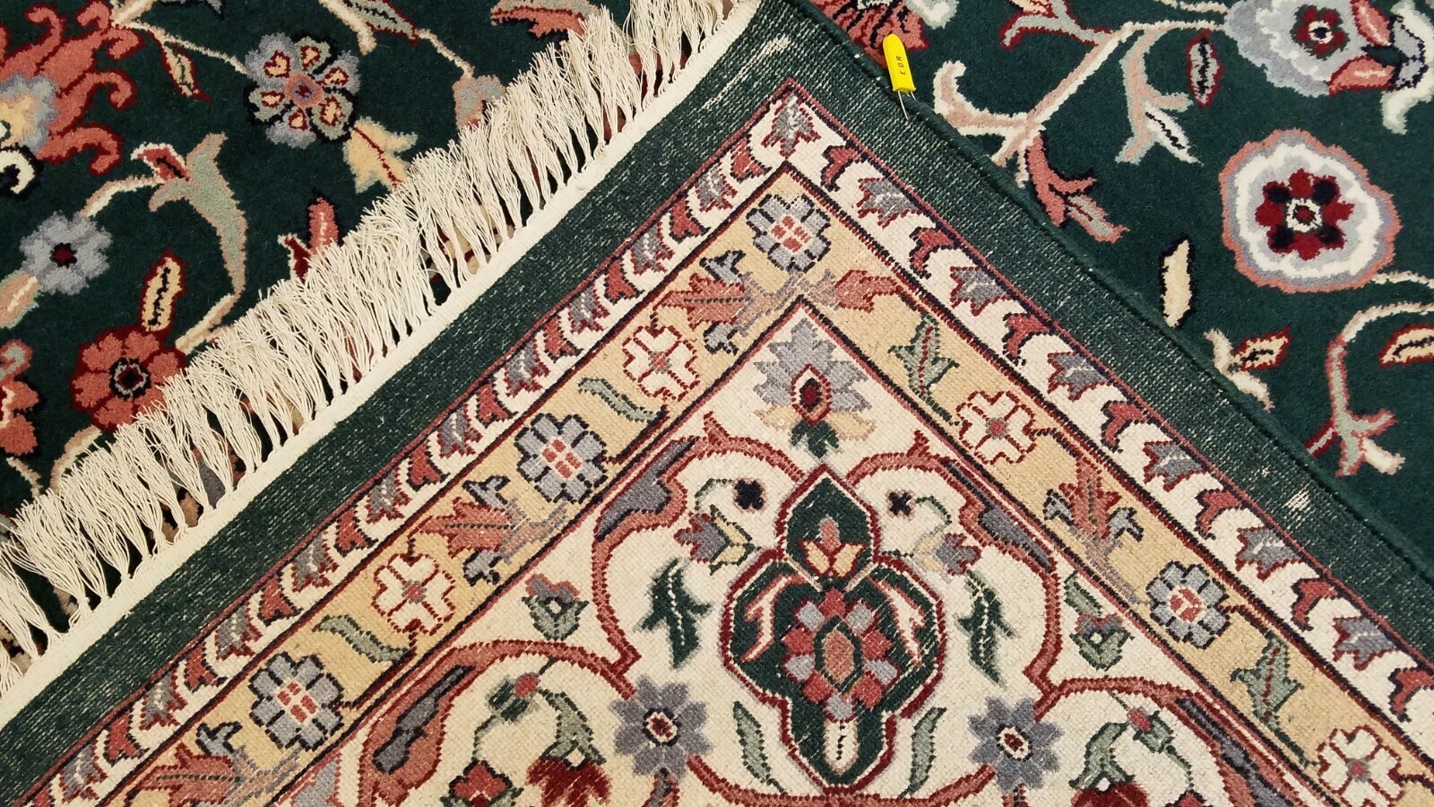 9 x 12 Green Ivory Indo All Over Hand Knotted Wool Oriental Rug
