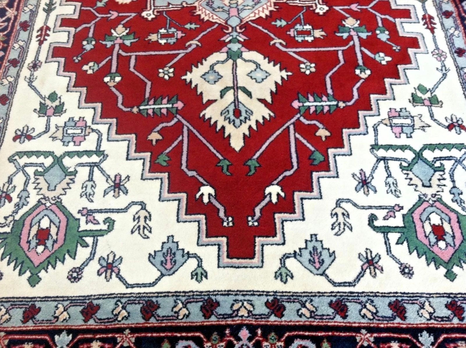 6 x 9 Indo Heriz Hand Knotted Oriental Rug Wool