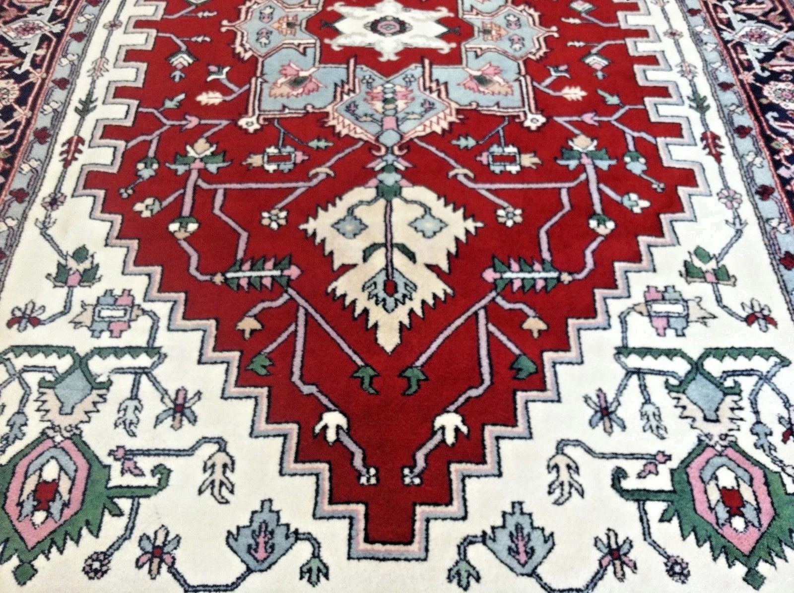 6 x 9 Indo Heriz Hand Knotted Oriental Rug Wool