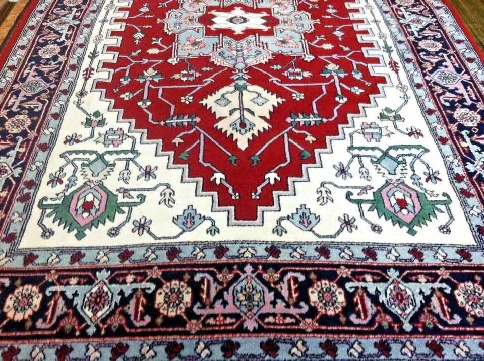 6 x 9 Indo Heriz Hand Knotted Oriental Rug Wool