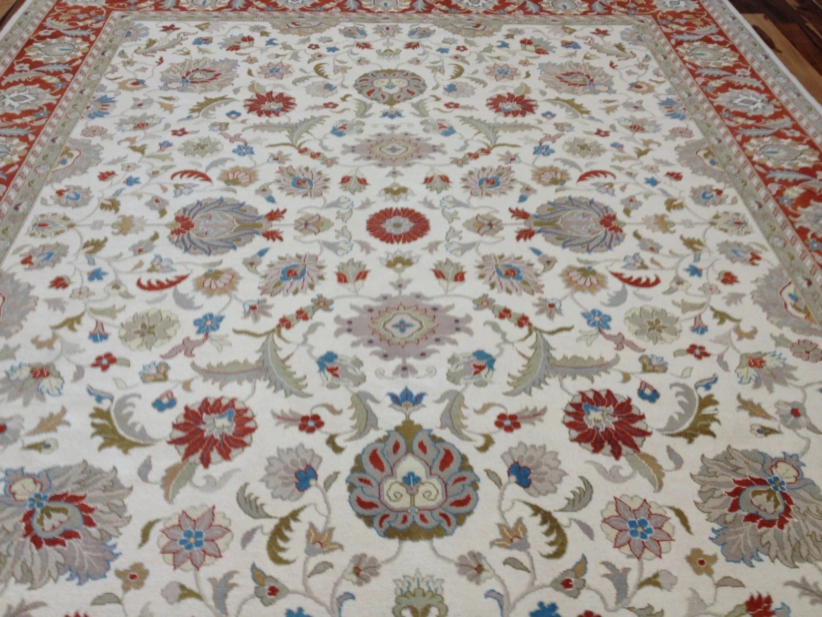 8 x 10 Fine Beautiful Ivory Rust Hand Knotted Oriental Rug Wool