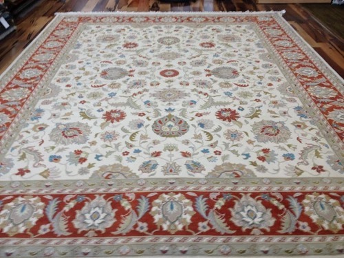 8 x 10 Fine Beautiful Ivory Rust Hand Knotted Oriental Rug Wool