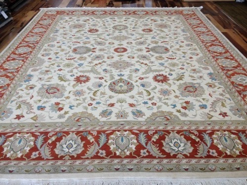 8 x 10 Fine Beautiful Ivory Rust Hand Knotted Oriental Rug Wool