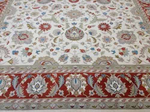 8 x 10 Fine Beautiful Ivory Rust Hand Knotted Oriental Rug Wool